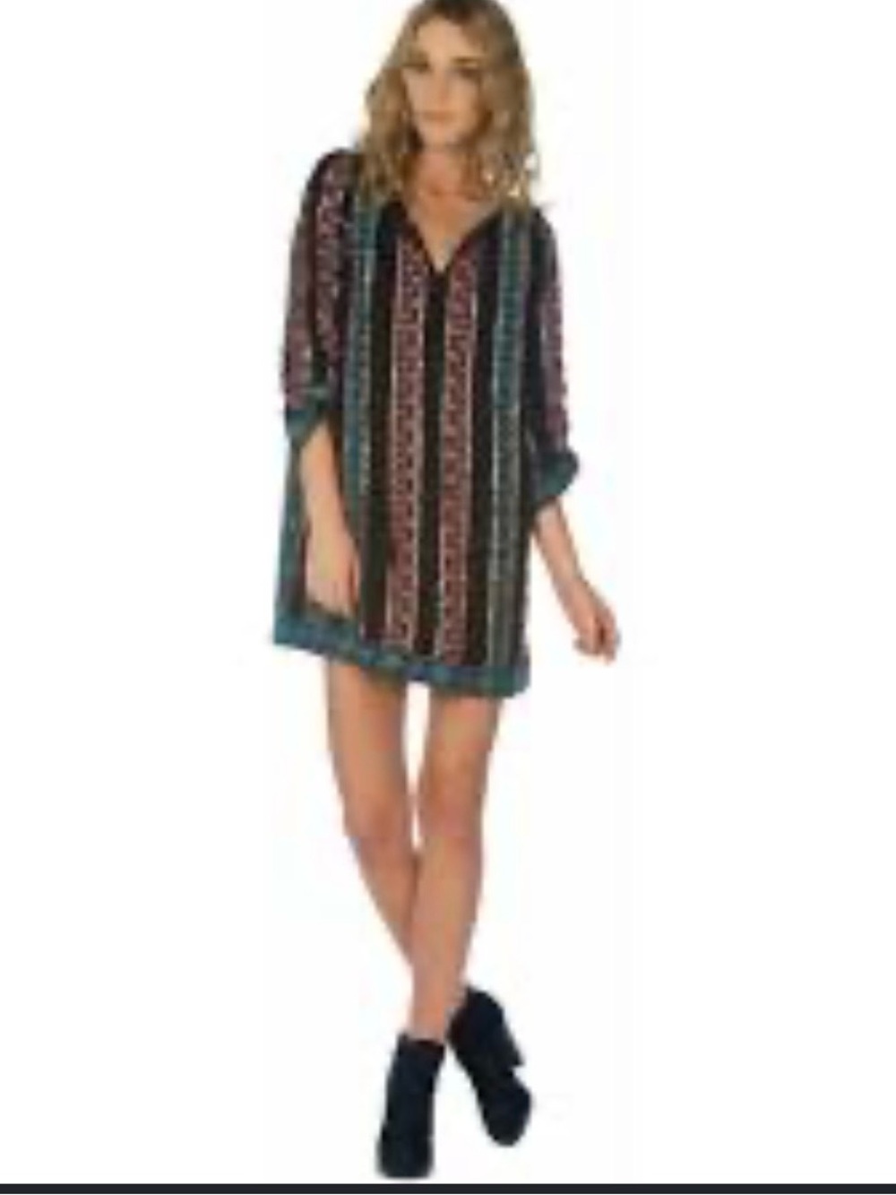 Tolani Burgundy Multicolor Embroidered Boho Tunic mini dress L was free people